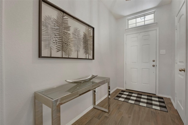 entrance foyer with wood finished floors and baseboards