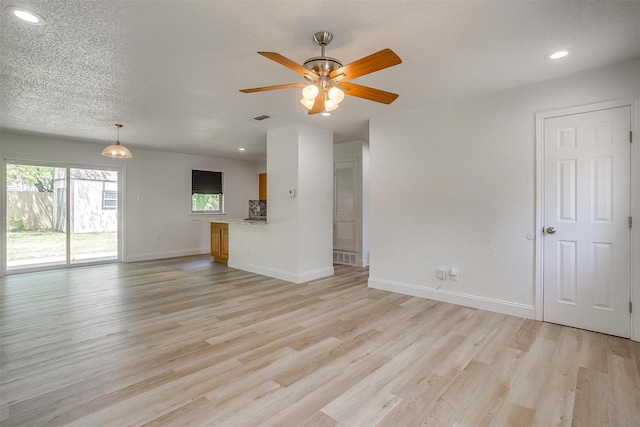 436 Nathan St, Burleson, TX 76028 - unfurnished living room with light wood-style floors, ceiling fan, baseboards, and recessed lighting