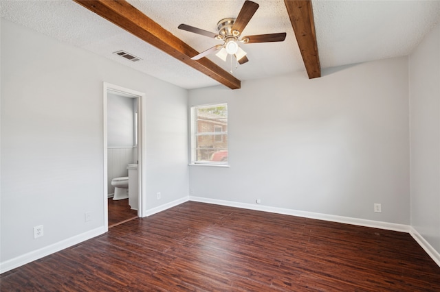 1120 S Valentine Dr, Sherman, TX 75090 - unfurnished bedroom with beamed ceiling, wood finished floors, baseboards, ensuite bath, and a ceiling fan