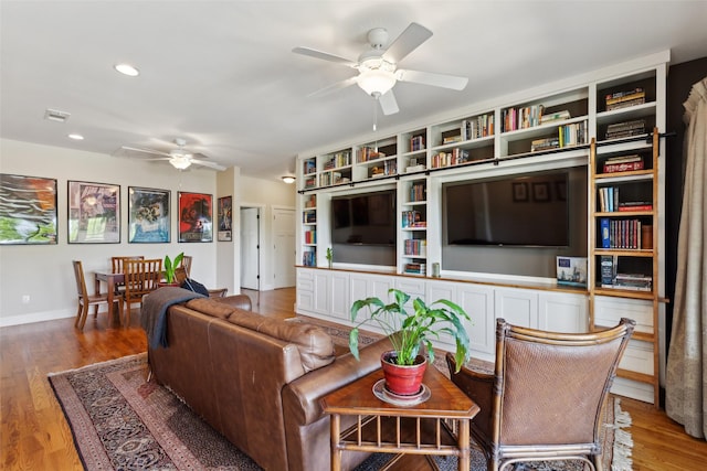 803 Surrey Ln, Grapevine, TX 76051 - living area featuring a ceiling fan, baseboards, recessed lighting, wood finished floors, and visible vents