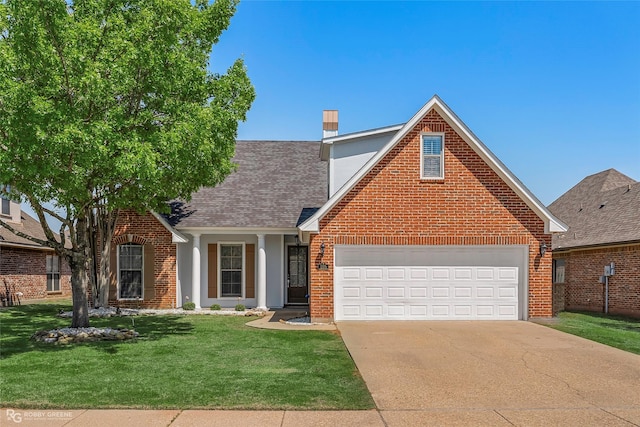 105 Devereaux Dr, Bossier City, LA 71111 - traditional-style house featuring brick siding, roof with shingles, a front lawn, and concrete driveway