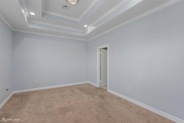 105 Devereaux Dr, Bossier City, LA 71111 - empty room featuring crown molding, carpet, a tray ceiling, visible vents, and baseboards