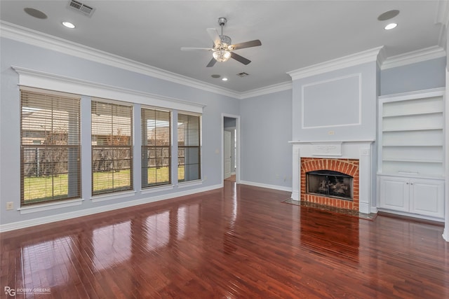 105 Devereaux Dr, Bossier City, LA 71111 - unfurnished living room featuring a healthy amount of sunlight, ceiling fan, visible vents, and wood finished floors