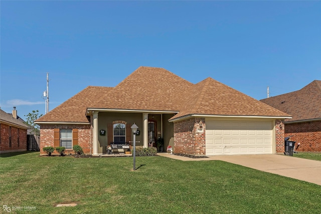306 N Hampton St, Haughton, LA 71037 - traditional-style house featuring a front lawn, brick siding, an attached garage, and roof with shingles