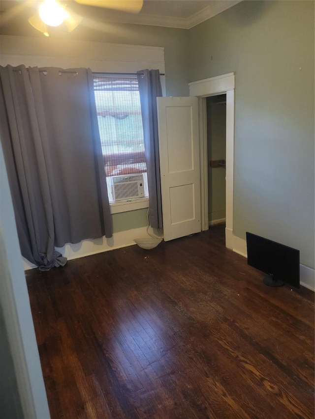 409 Forest Ave, Shreveport, LA 71104 - unfurnished room featuring cooling unit, wood finished floors, ornamental molding, and ceiling fan
