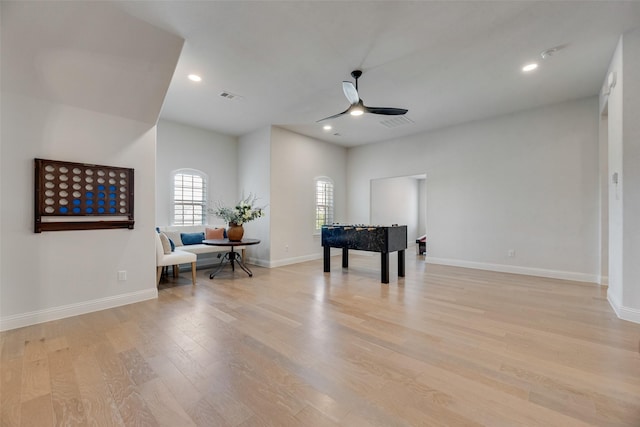 3101 Twin Eagles Dr, Celina, TX 75009 - living area featuring baseboards, recessed lighting, visible vents, ceiling fan, and light wood finished floors
