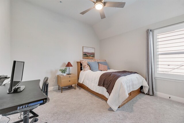 3101 Twin Eagles Dr, Celina, TX 75009 - bedroom featuring light carpet, ceiling fan, baseboards, and lofted ceiling