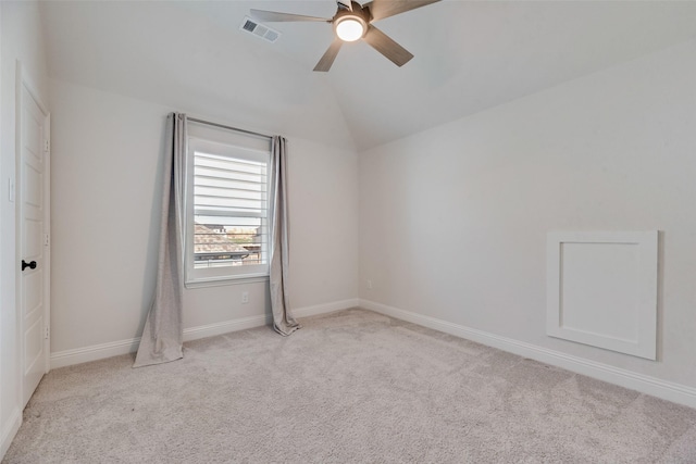 3101 Twin Eagles Dr, Celina, TX 75009 - carpeted empty room with baseboards, visible vents, vaulted ceiling, and a ceiling fan
