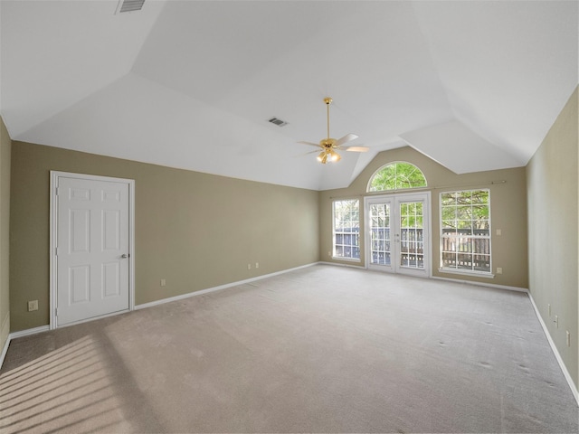 1213 Hills Creek Dr, Mckinney, TX 75072 - carpeted empty room featuring vaulted ceiling, a ceiling fan, and baseboards