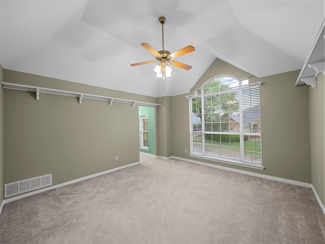 1213 Hills Creek Dr, Mckinney, TX 75072 - spare room featuring carpet floors, lofted ceiling, ceiling fan, and baseboards