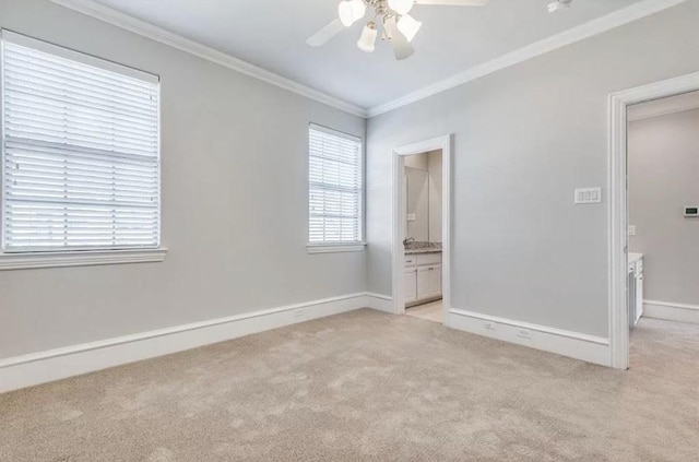 5123 Miller Ave, Dallas, TX 75206 - empty room with light carpet, baseboards, a ceiling fan, and ornamental molding