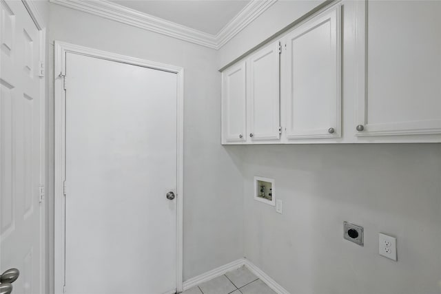 1951 Pin Oak Dr, Flower Mound, TX 75028 - laundry area featuring hookup for a washing machine, electric dryer hookup, cabinet space, crown molding, and baseboards