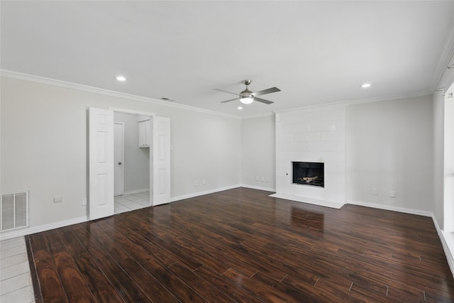 1951 Pin Oak Dr, Flower Mound, TX 75028 - unfurnished living room with a ceiling fan, wood finished floors, a fireplace, baseboards, and recessed lighting