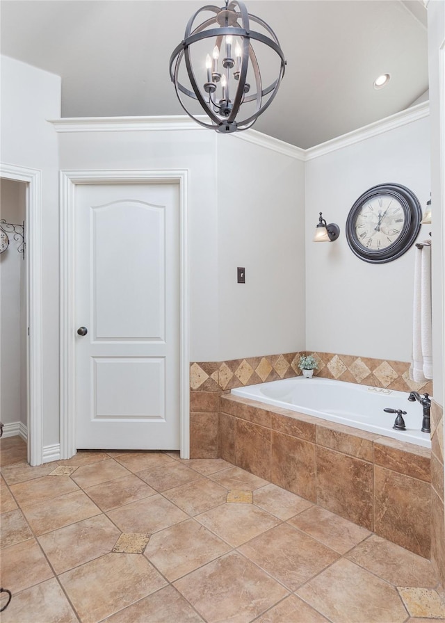 10248 N Poetry Ln, Terrell, TX 75160 - full bath featuring a bath, an inviting chandelier, and ornamental molding