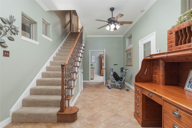 10248 N Poetry Ln, Terrell, TX 75160 - interior space featuring crown molding, baseboards, a ceiling fan, and tile patterned flooring