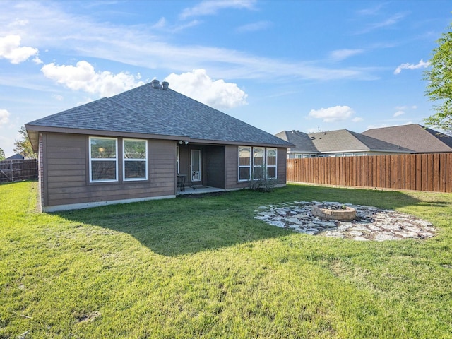 6813 Falconer Way, Fort Worth, TX 76179 - rear view of property featuring a fire pit, a shingled roof, and a patio area