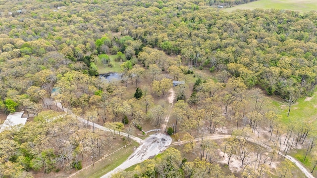 bird's eye view featuring a water view and a view of trees