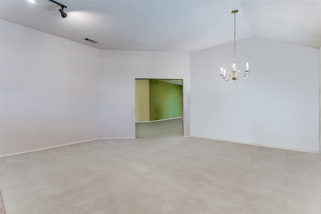 3012 Silent Creek Trl, Fort Worth, TX 76053 - unfurnished room featuring carpet flooring, a chandelier, lofted ceiling, and baseboards