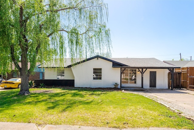 4343 Birch Dr, Mesquite, TX 75150 - ranch-style home with a front yard, fence, and a shingled roof