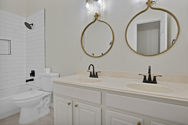 9409 Stonewood Dr, Mckinney, TX 75072 - bathroom featuring toilet, double vanity, tile patterned flooring, and  shower combination