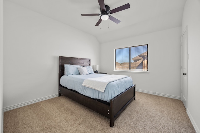 4504 Oxbow Dr, Mckinney, TX 75072 - carpeted bedroom featuring baseboards, lofted ceiling, and a ceiling fan