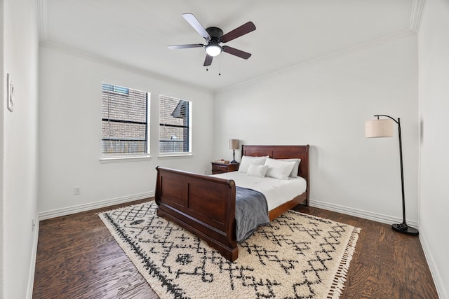 4504 Oxbow Dr, Mckinney, TX 75072 - bedroom featuring ornamental molding, baseboards, wood finished floors, and ceiling fan