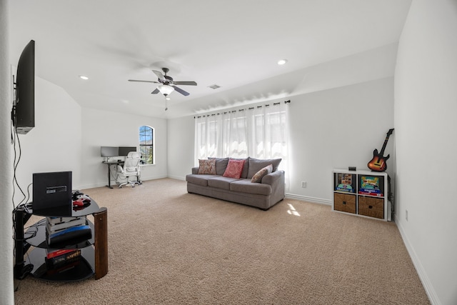 4504 Oxbow Dr, Mckinney, TX 75072 - living area with carpet flooring, baseboards, recessed lighting, and ceiling fan