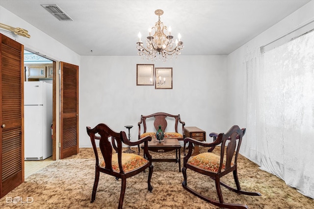 6307 Bocage Dr, Shreveport, LA 71119 - dining space with a chandelier, light carpet, and visible vents