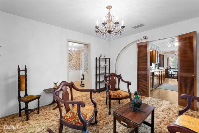 6307 Bocage Dr, Shreveport, LA 71119 - sitting room featuring visible vents and an inviting chandelier