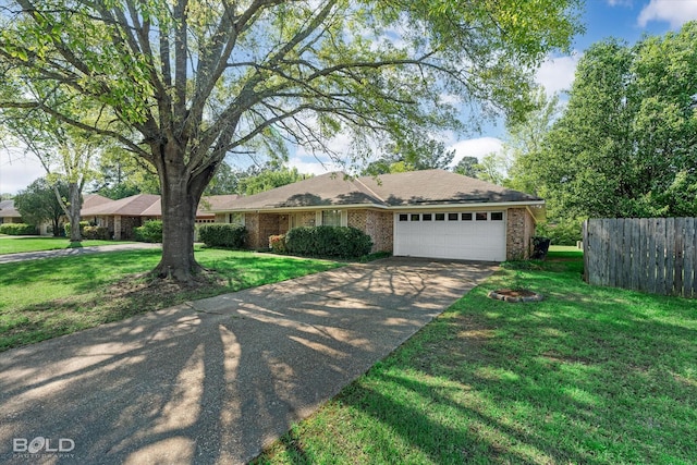 6307 Bocage Dr, Shreveport, LA 71119 - ranch-style home with a front yard, an attached garage, fence, brick siding, and driveway
