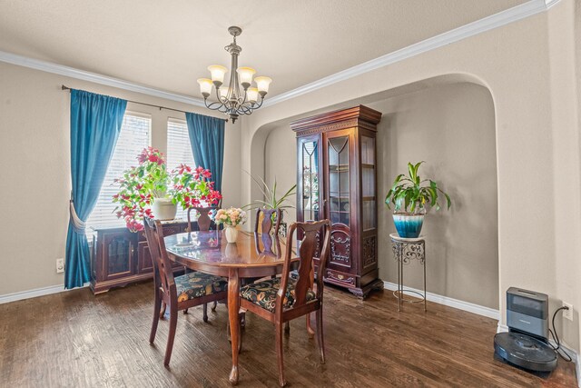 1321 Spanish Needle Trl, Fort Worth, TX 76177 - dining area with a chandelier, crown molding, wood finished floors, and baseboards