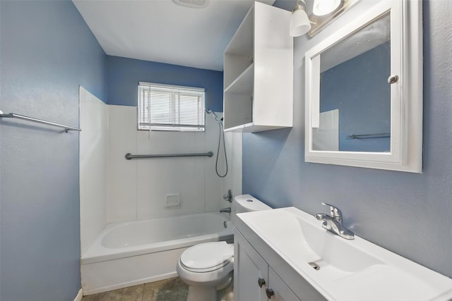 full bathroom with toilet, vanity, and  shower combination