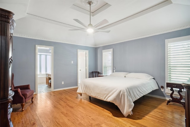 2833 S Country Club Rd, Garland, TX 75043 - bedroom with baseboards, light wood finished floors, ceiling fan, and lofted ceiling