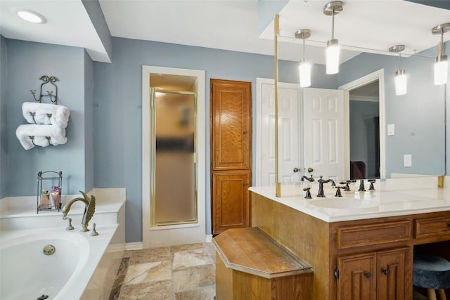 2833 S Country Club Rd, Garland, TX 75043 - full bathroom with a bath, a stall shower, and vanity