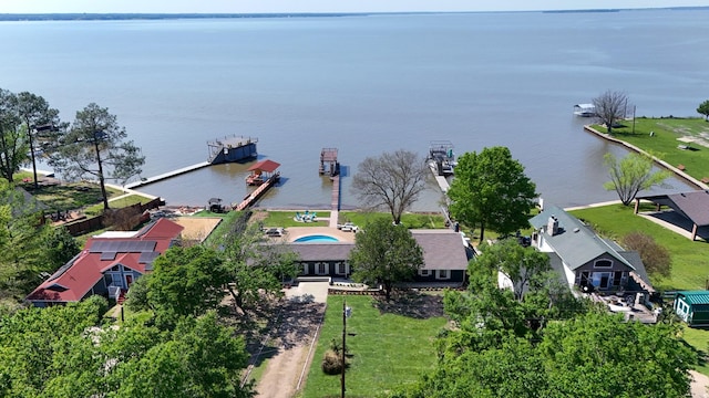 aerial view with a water view
