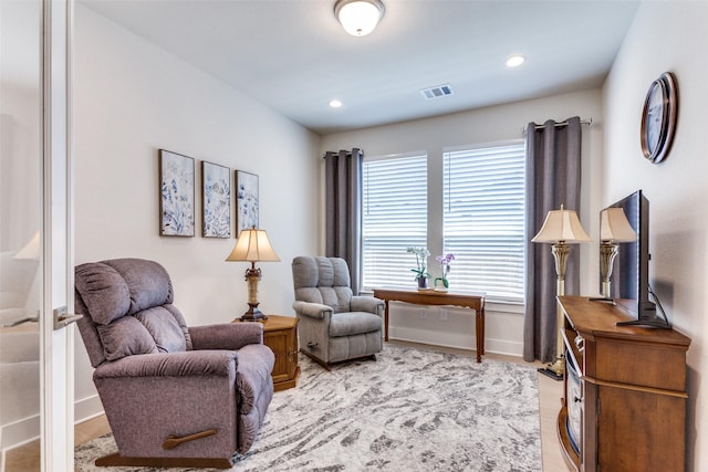 2313 Sandlin Dr, Fort Worth, TX 76008 - living area featuring visible vents, baseboards, recessed lighting, and light wood-style floors