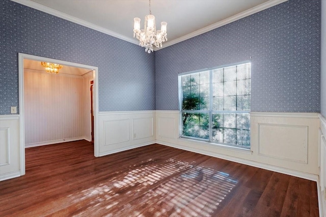 275 Salesville Rd, Mineral Wells, TX 76067 - empty room with a chandelier, wood finished floors, ornamental molding, and wainscoting