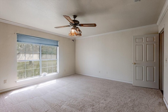 275 Salesville Rd, Mineral Wells, TX 76067 - carpeted spare room featuring a ceiling fan, baseboards, and crown molding