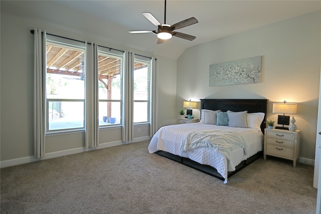 645 Summer Grove Dr, Midlothian, TX 76065 - bedroom featuring carpet, baseboards, vaulted ceiling, and a ceiling fan
