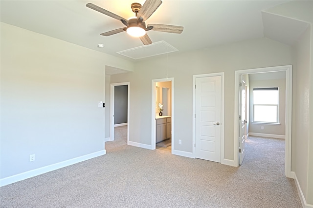 645 Summer Grove Dr, Midlothian, TX 76065 - unfurnished bedroom with attic access, light carpet, baseboards, ensuite bath, and ceiling fan