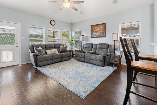 6517 Sierra Madre Dr, Fort Worth, TX 76179 - living room with dark wood-style flooring and ceiling fan