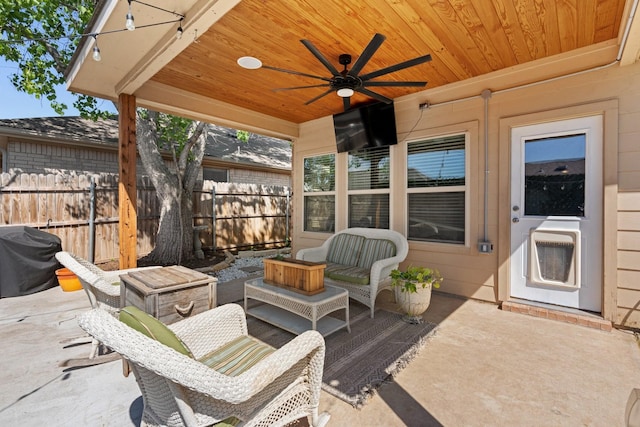 6517 Sierra Madre Dr, Fort Worth, TX 76179 - view of patio featuring grilling area, fence, and a ceiling fan
