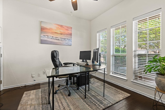 6517 Sierra Madre Dr, Fort Worth, TX 76179 - home office with a ceiling fan, baseboards, and wood finished floors