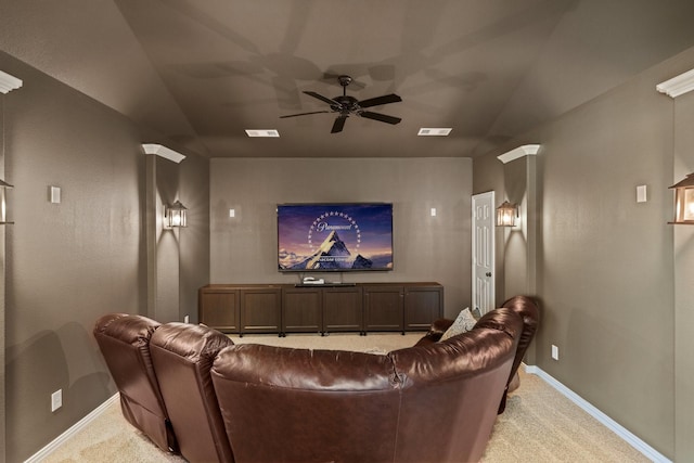 901 Moss Glen Dr, Prosper, TX 75078 - cinema featuring baseboards, light colored carpet, and ceiling fan