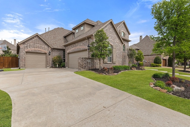 901 Moss Glen Dr, Prosper, TX 75078 - view of front facade featuring a front lawn, concrete driveway, brick siding, an attached garage, and a shingled roof