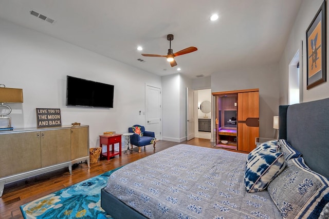 bedroom featuring recessed lighting, visible vents, and wood finished floors