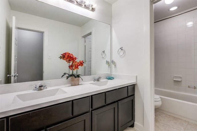 1913 Ranch Trail Rd, Aubrey, TX 76227 - bathroom with toilet, tile patterned flooring, a sink, and double vanity