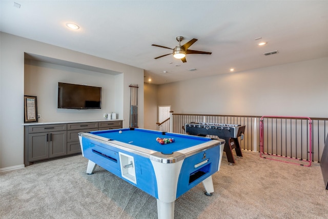 1638 Sandia Ln, Frisco, TX 75033 - game room featuring light carpet, a ceiling fan, billiards, and recessed lighting
