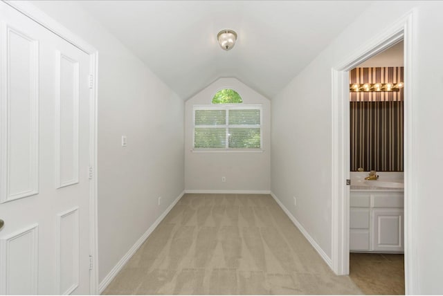 824 Parkwood Ct, Mckinney, TX 75072 - additional living space featuring light colored carpet, vaulted ceiling, and baseboards