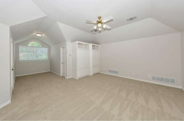 824 Parkwood Ct, Mckinney, TX 75072 - additional living space featuring light colored carpet, vaulted ceiling, a ceiling fan, and baseboards